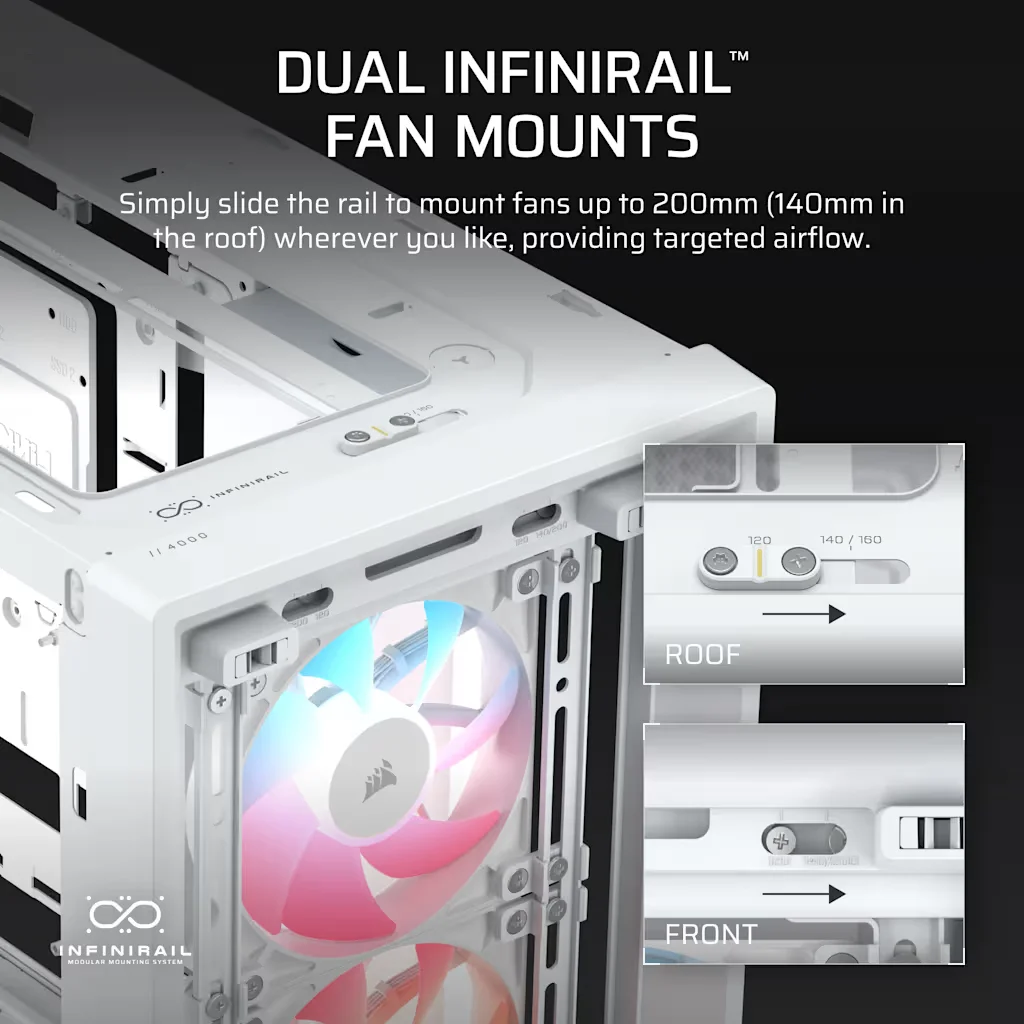 CASE CORSAIR 4000D LCD RS ARGB PREMIUM WHITE 4X FAN - Imagen 9