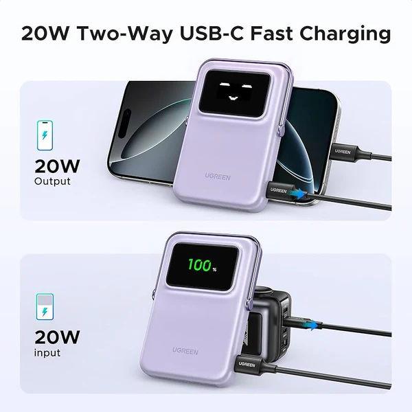 POWER BANK MAGNETICO UGREEN UNO PB572 PURPLE 10000MAH 20W - Imagen 7