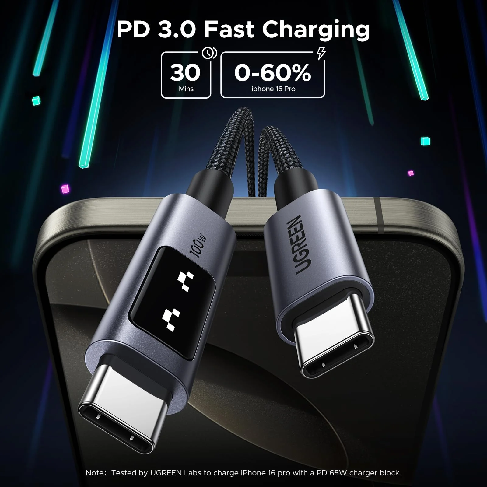 CABLE USB C UGREEN UNO L509 BLACK 100W 3M - Imagen 4