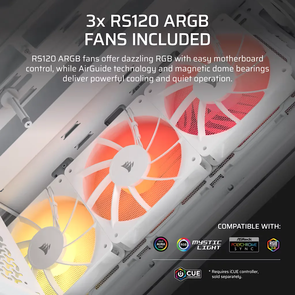 CASE CORSAIR 3200D RS ARGB WHITE 3X FAN - Imagen 9