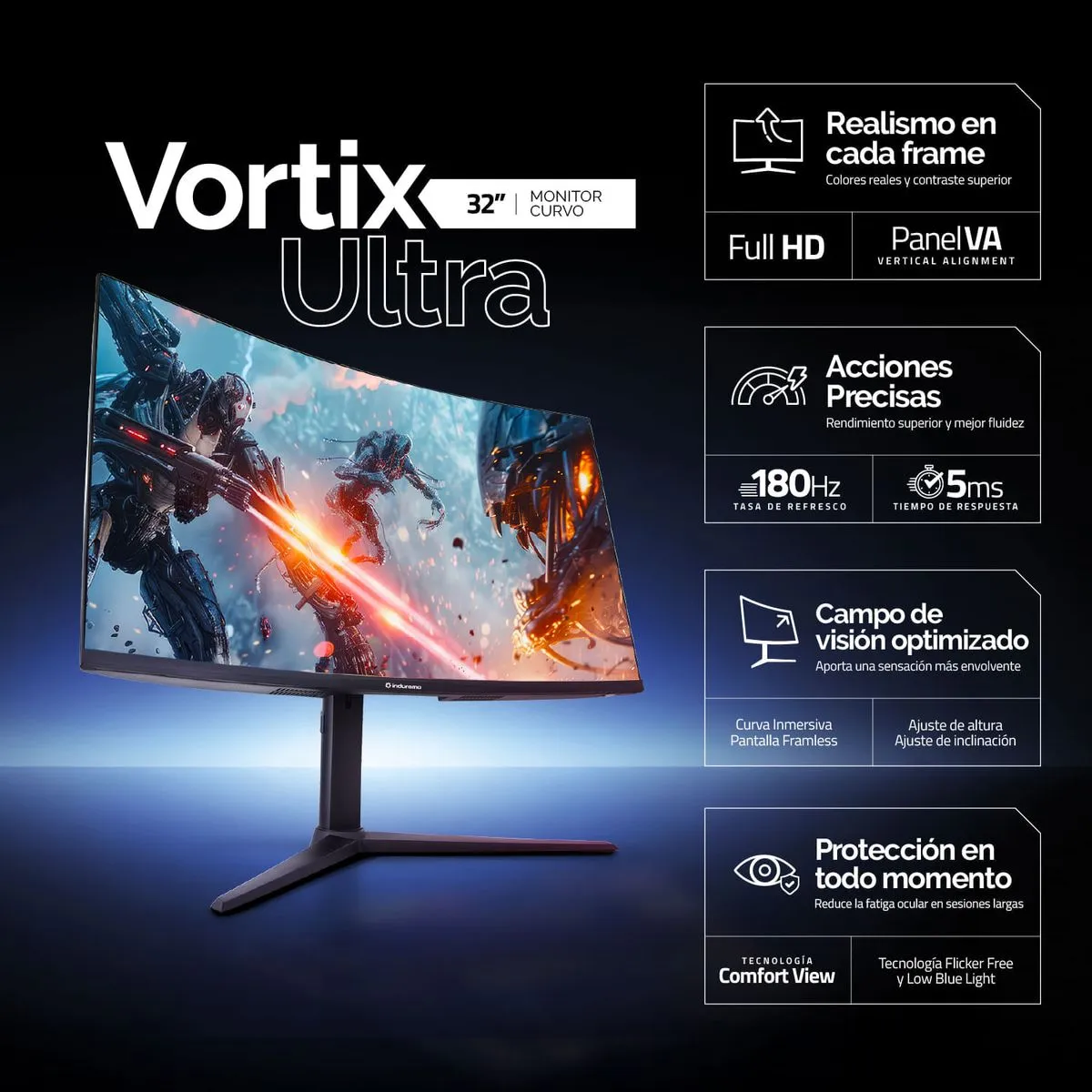 MONITOR CURVO INDURAMA 32 FHD 1080P VA 180HZ 5MS - Imagen 8
