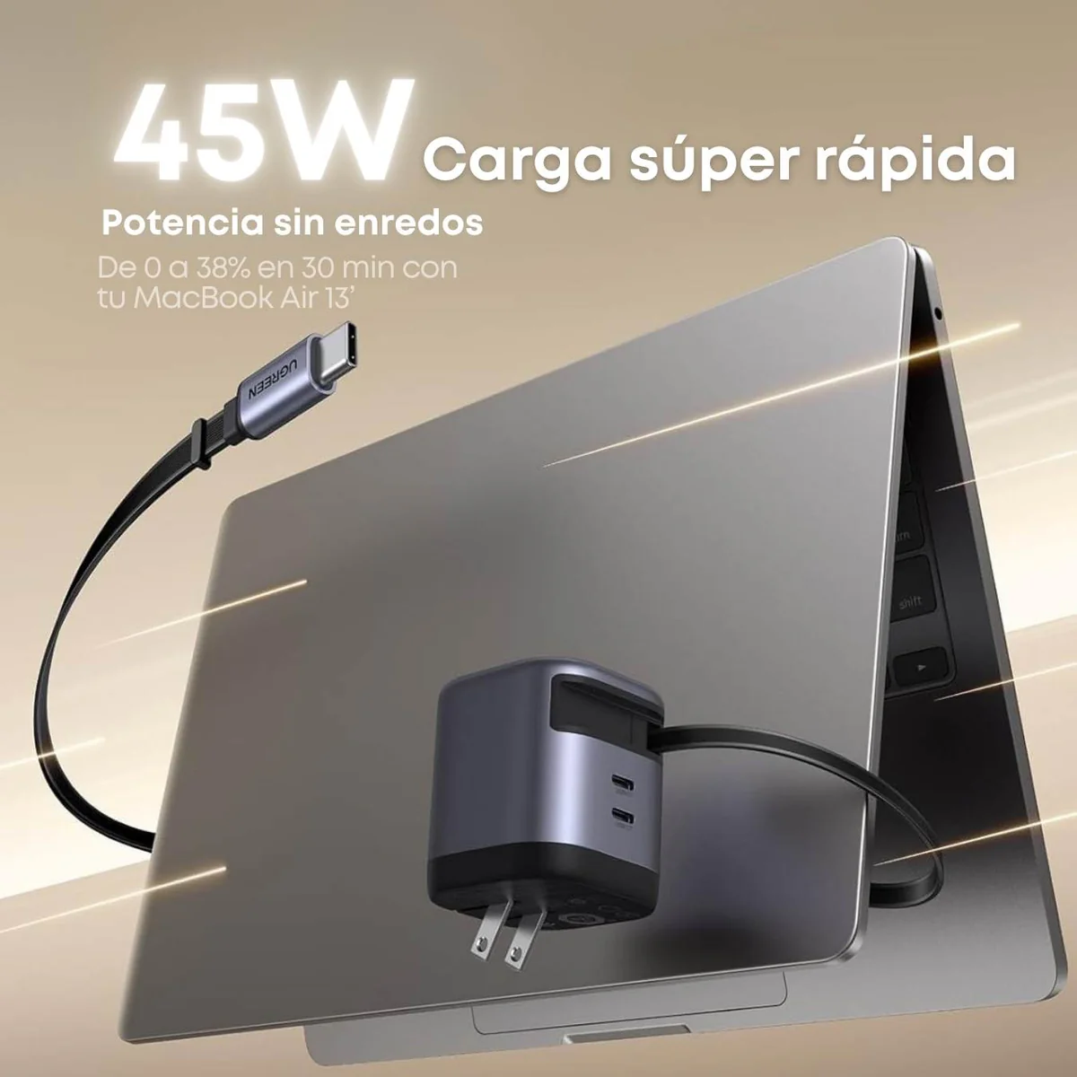 CARGADOR UGREEN NEXODE PRO X614 CON CABLE RETRACTIL 45W - Imagen 3